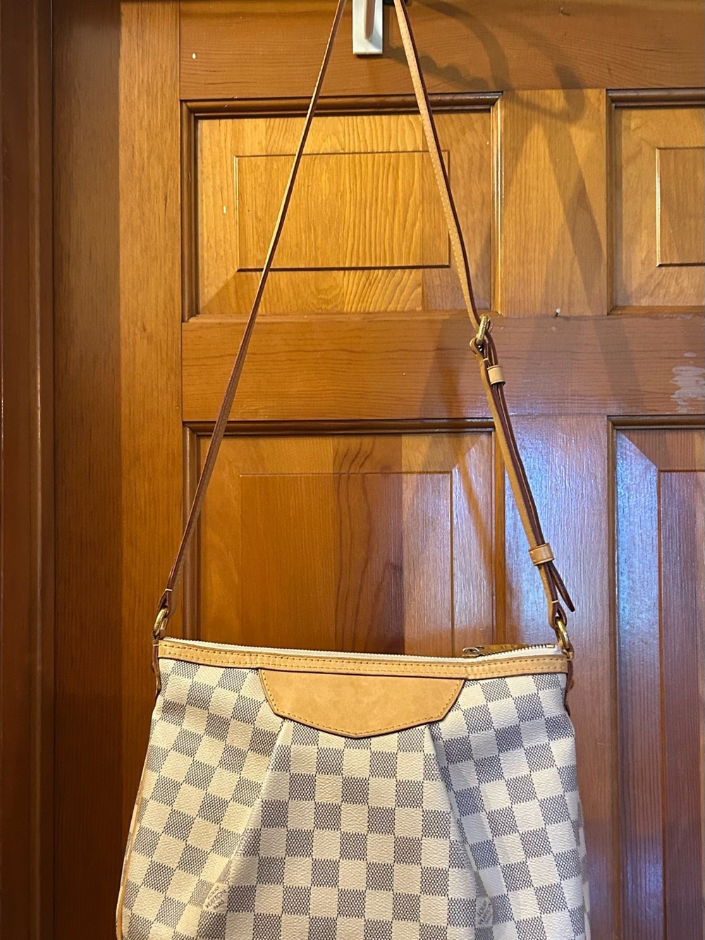 Louis Vuitton Damier Azur Canvas Shoulder Bag with Tan Trim